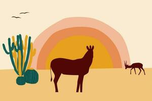 afrikansk landskap. abstrakt minimalistisk öken- och kaktus mönster bakgrund för design resa byrå flygblad, souvenir affär märka, t skjorta skriva ut etc vektor