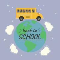 Schule Bus auf runden Erde und Text zurück zu Schule vektor