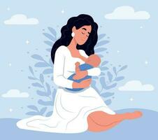 Illustration von Stillen, ein Mutter stillt ein Kind. Abbildungen im Karikatur Stil.Welt Stillen Woche. August 1-7 vektor