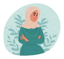 porträtt av ung leende arab kvinna i hijab. emirates kvinnors dag . vektor