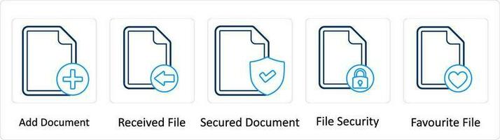 en uppsättning av 5 extra ikoner som Lägg till dokumentera, mottagen fil, säkrad dokumentera vektor