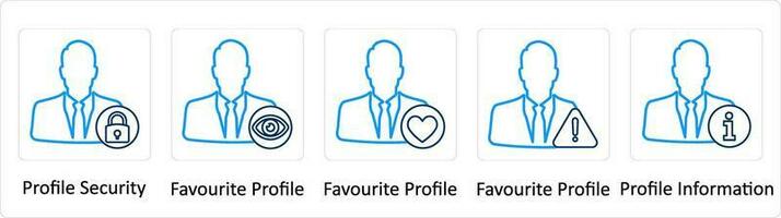 en uppsättning av 5 extra ikoner som profil säkerhet, favorit profil, profil informatio vektor