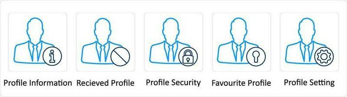 ein einstellen von 5 extra Symbole wie Profil Information, empfangen Profil, Profil Sicherheit vektor