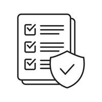 Checkliste und Schild Linie Symbol, Versicherung Politik Konzept, Daten dokumentieren Sicherheit, Vektor Symbol.