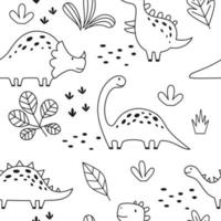 sömlösa mönster med söt dinosaurie i skissartad stil. rolig tecknad dino. handritad vektorklotter för barn vektor