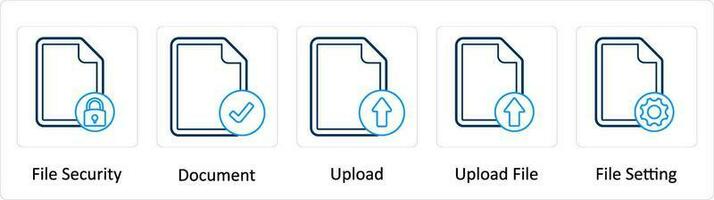 en uppsättning av 5 extra ikoner som fil säkerhet, dokumentera, ladda upp vektor