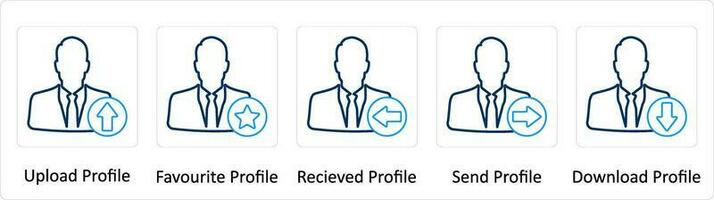 en uppsättning av 5 extra ikoner som ladda upp profil, favorit profil, mottagen profil vektor