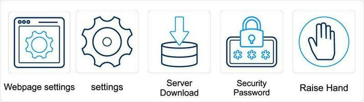 en uppsättning av 5 blanda ikoner som webbsida inställningar, inställningar, server ladda ner vektor