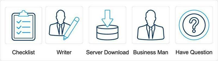 ein einstellen von 5 mischen Symbole wie Checkliste, Schriftsteller, Server herunterladen vektor