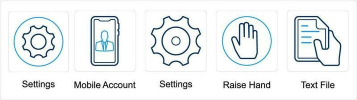 en uppsättning av 5 blanda ikoner som inställningar, mobil konto, höja hand vektor