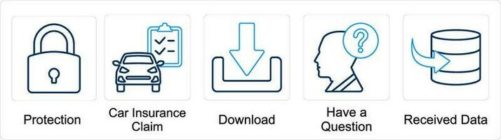 ein einstellen von 5 mischen Symbole wie Schutz, Auto Versicherung beanspruchen, herunterladen vektor
