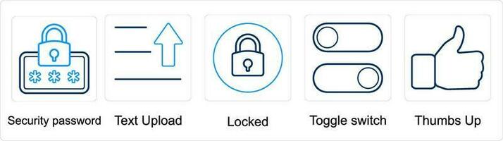en uppsättning av 5 blanda ikoner som säkerhet Lösenord, text uplaod, låst vektor