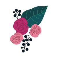 schöne Rosenblüten- und Blätterdekoration vektor