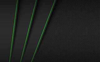 schwarz-graues modernes Materialdesign mit polygonalem Muster und grünen Streifen. Überlappungspapier, Unternehmensvorlage für Ihr Unternehmen, Vektor abstrakter Widescreen-Hintergrund