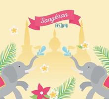 Songkran Festival Elefanten Wasserspritzer Tempel Buddha Blumen vektor