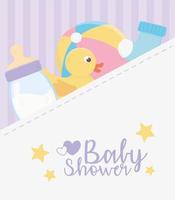 baby shower, anka bollflaska och sock firande kort vektor