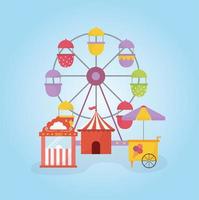 Kirmes Karneval Riesenrad Zelt Ticketschalter und Eis Freizeit Unterhaltung vektor