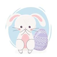 Frohe Ostern süßes Kaninchen mit lila Eierdekorationsfeier vektor