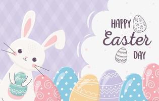 glad påsk söt kanin med ägg dekoration prydnad vektor