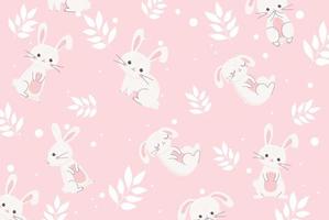 glad påskdag vita kaniner blommig dekoration banner rosa bakgrund vektor