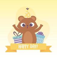 süßer Bär mit Partyhut und Geschenkboxen feiern Happy Day vektor