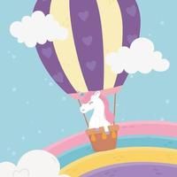 Einhorn im Heißluftballon Regenbogen Himmel Fantasy Magie vektor