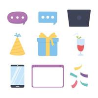 Online-Party-Smartphone-Website-Hut-Geschenk-Konfetti-Symbole vektor