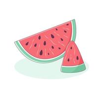 Scheiben geschnittene Wassermelone auf weißem Hintergrund. ein saisonal erfrischendes süßes Dessert. Sommerurlaub Essen. Vektorillustration im Cartoon-Stil vektor