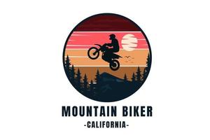 Mountainbiker California Farbe Rot Orange Gelb und Dunkelblau vektor