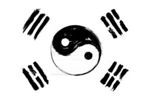 Südkorea-Flaggenmischung mit Yin- und Yang-Symbol. Grunge-Aquarell-Malerei-Design und Hand zeichnen Stil. Vektor-Illustration. vektor