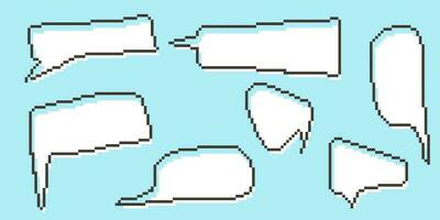 Pixel Rede Blase Sammlung Diagramm Dialog Boxen. retro Spiel 8 bisschen Linie Text Kasten. Gelb, schwarz und Weiß Farbe leeren pixelig Botschaft Bar. Zitat Wolke Rahmen. eben Design Vektor Illustration