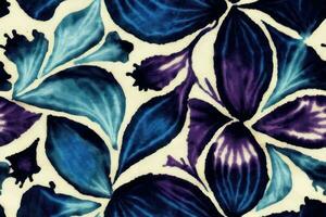 Shibori tye sterben abstrakt Krawatte Farbstoff Farbe Bürste Batik Tinte Strudel Spiral- Stoff botanisch retro Kreis Design geometrisch wiederholen Zeichnung Fliese Vektor Grün braun dunkel Blau Farben , Blau lila Blumen