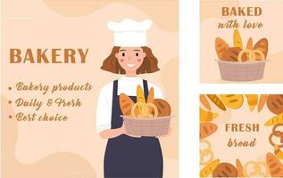 uppsättning av flygblad för bageri och bröd affär. reklam kort för affisch, baner, omslag, flygblad, meny, reklam. vektor illustration.