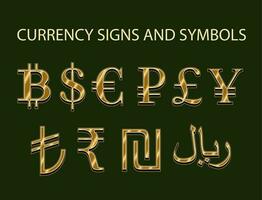 uppsättning med guld symboler, tecken av valutor. vektor