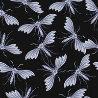 nahtlos Muster mit Weiß Feder Motte, ungewöhnlich blass Nacht Schmetterling. Illustration im Jahrgang Stil. vektor