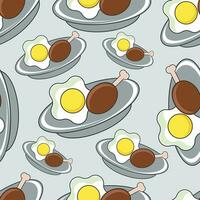 köstlich Hähnchen mit gebraten Eier nahtlos Muster vektor