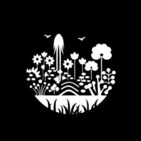 trädgård, svart och vit vektor illustration