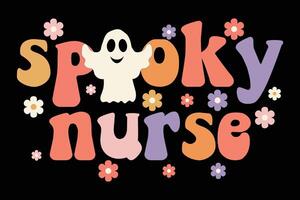 gespenstisch Krankenschwester retro groovig komisch Halloween T-Shirt Design vektor