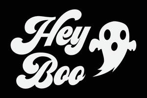 Hallo Boo retro groovig komisch Halloween T-Shirt Design vektor