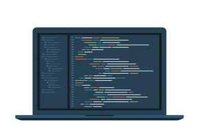 Computer Software Codierung Vektor Konzept. Programmierung Codierung Skript Java, Digital Programm Code auf Laptop Bildschirm. Vektor Illustration.