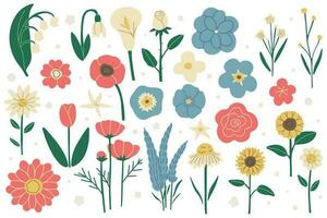 blommor samling söt på en vit bakgrund vektor illustration