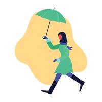 Flicka som håller paraply i regnet vektor