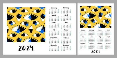 kalender layout för 2024. abstrakt illustration med ögon vertikal och horisontell layouter för a4, a5 utskrift vektor