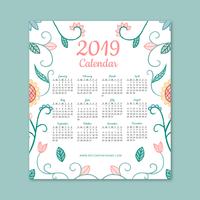 Netter Kalender 2019 mit Blumen und Blättern vektor