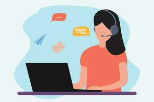 online Berater ein Frau Arbeit ein Laptop Kommunikation auf ein Headset oder Geschäft Unterstützung und online Der Umsatz vektor