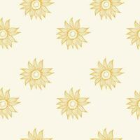 Sonnenblume nahtlos Muster mit Blumen, Hand gezeichnet Vektor Illustration. wiederholen Hintergrund mit Sonnenblumen Anlage, Boho Stil. dekorativ Ornament Design Element. gesund Essen, Samen Ernte