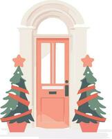 hand dragen jul dörr i platt stil vektor