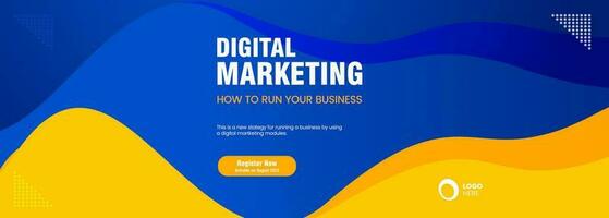 Gelb und Blau gebogen Banner Design zum Digital Marketing Konzepte Vektor Vorlage Design