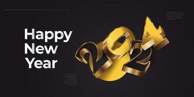 kreativ Neu Jahr 2024 Banner oder Poster Design mit schwarz und Gold 3d Zahlen. glücklich Neu Jahr 2024 Design vektor