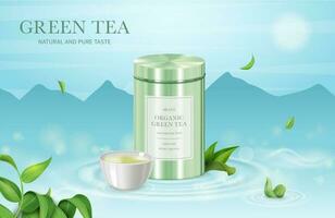realistisch detailliert 3d Grün Tee natürlich und rein Geschmack Anzeigen Banner Konzept Poster Karte. Vektor